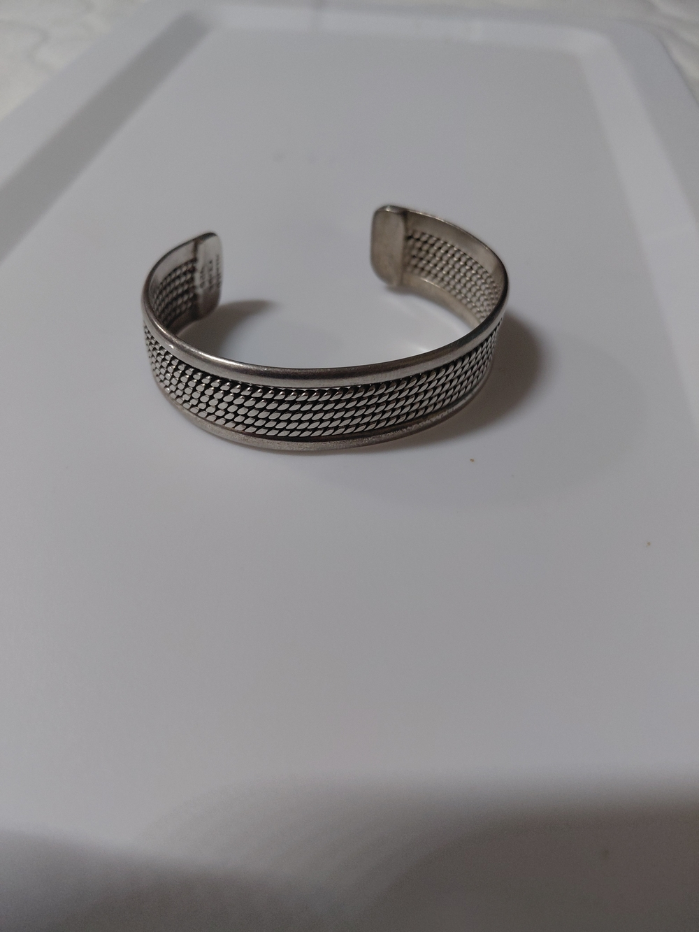 Silver-Tone Textured Unisex. Cuff Bracelet